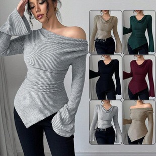 Off Shoulder Blouse - Damska bluzka z długim rękawem, jednolita,
