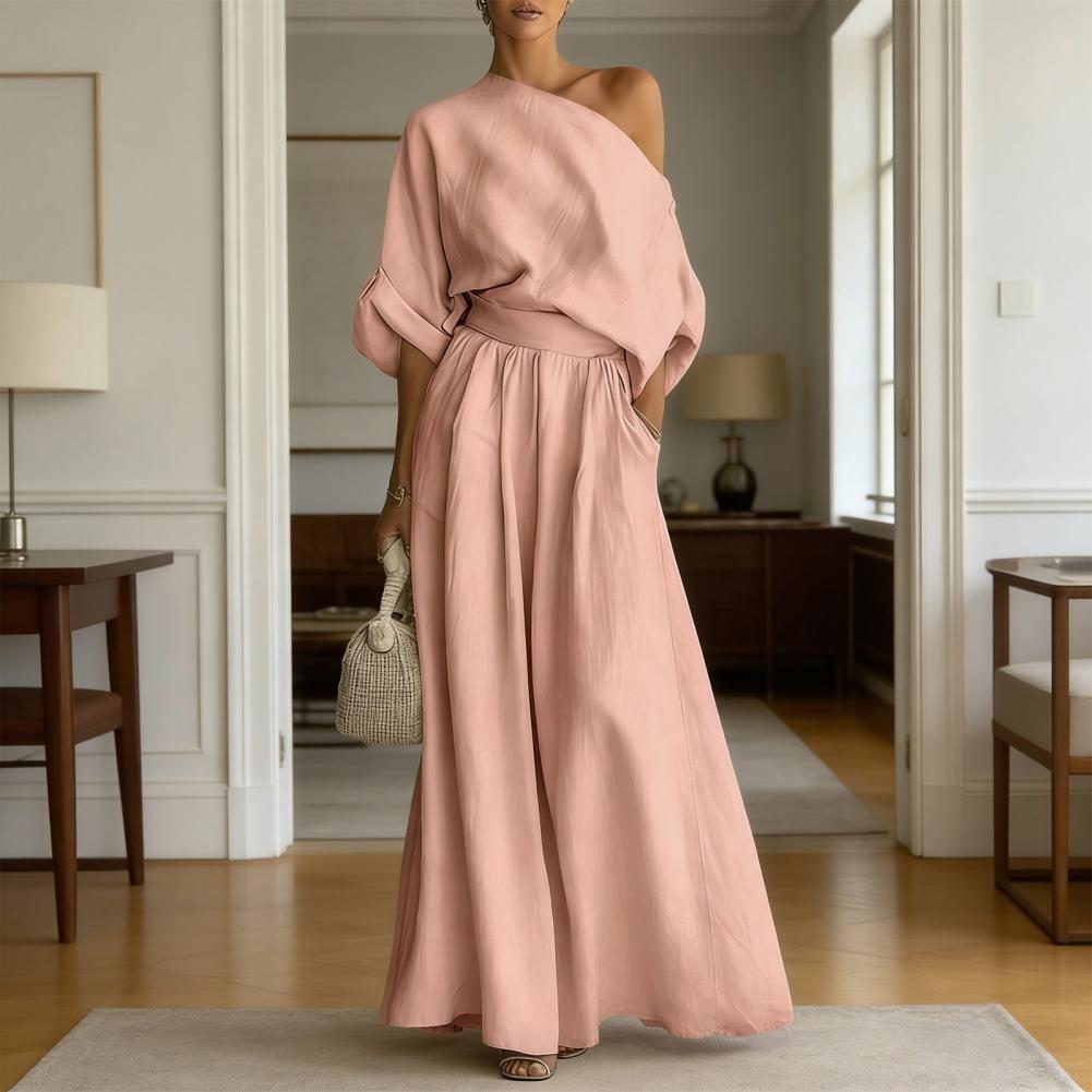 Off Shoulder Blouse - Damski Zestaw Bluzka i Spodnie Elegancki
