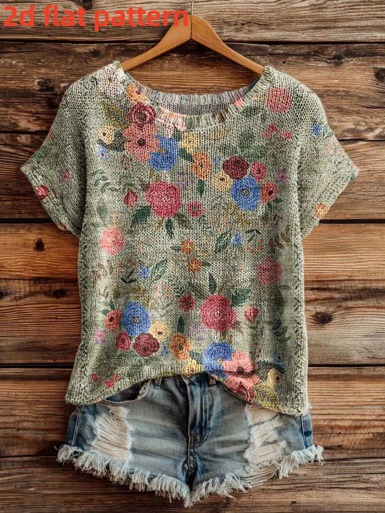 Summer Clothing Yarn - Drukowany wzór - Niestrukturalna, modna bluzka