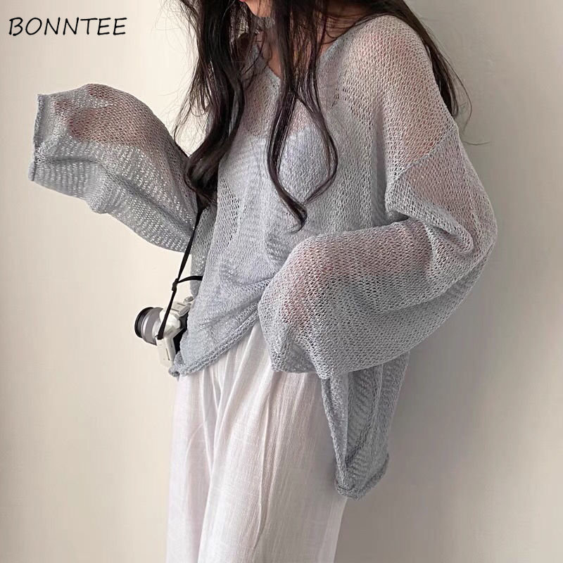Summer Clothing Yarn - Cienkie swetry kobiety dzianiny drążą ochrony
