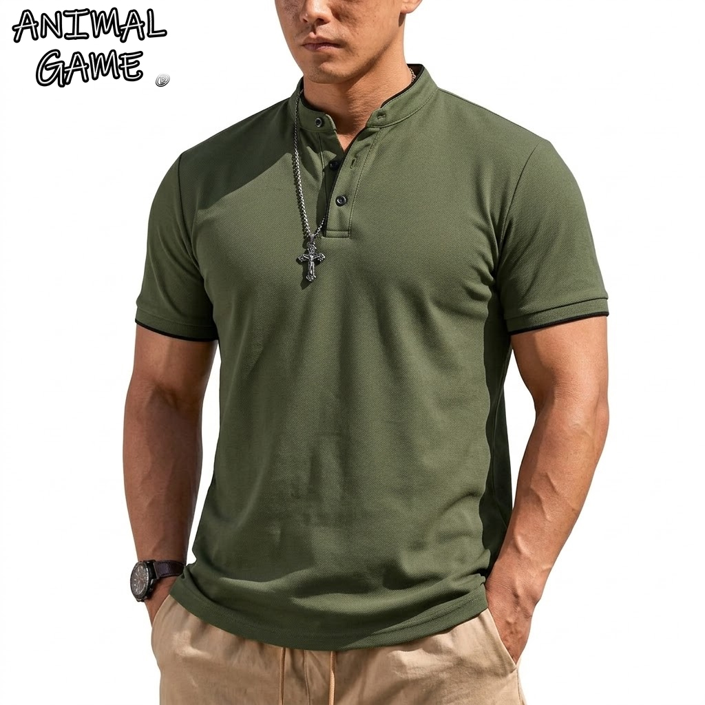 Summer Gym Clothing - Letnia koszulka Henley z krótkim rękawem