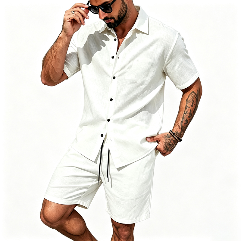 Męski lniany dwuczęściowy zest – Summer Clothing Outfits recenzja i cena