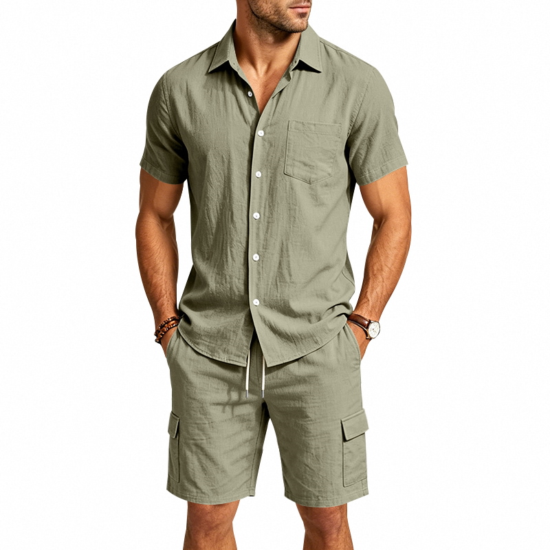 Męski letni lniany dwuczęściow – Summer Clothing Outfits recenzja i cena